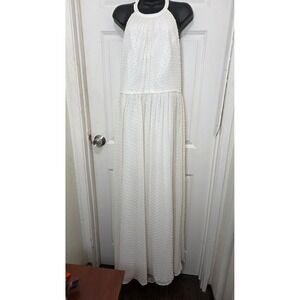 Galina Swiss Dot Halter Maxi Dress Womens 16W Ivory White Wedding Bridal Gown